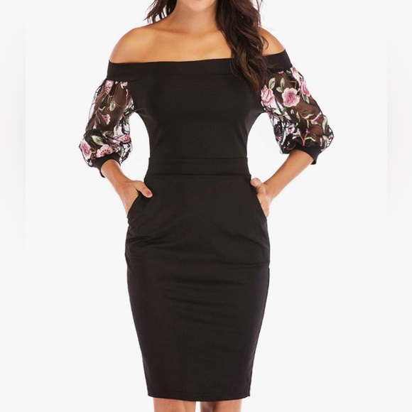 zshuju Dresses & Skirts - Black cocktail dress with embroidered lace sleeves.